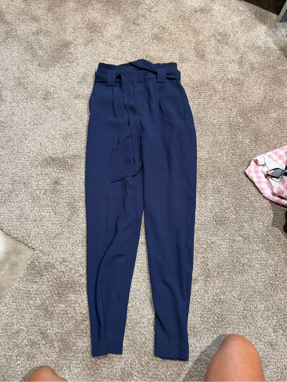 Express Navy High-Waist Paperbag Trousers with Self-Tie
